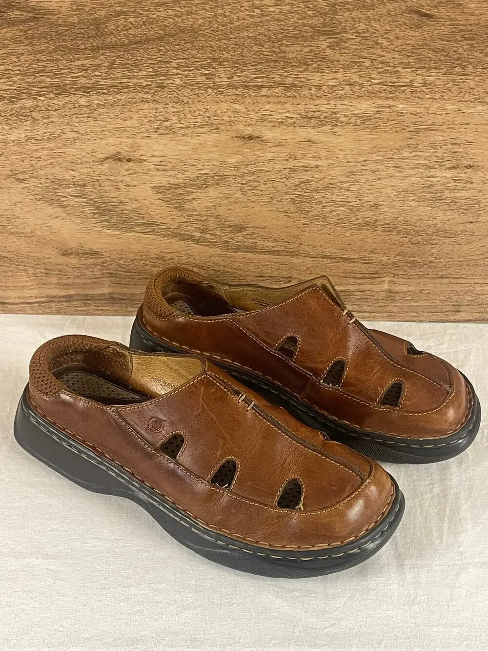 Born Brown Leather Closed Toe Clog Sandals Slip On Men's Size 10 / 42M